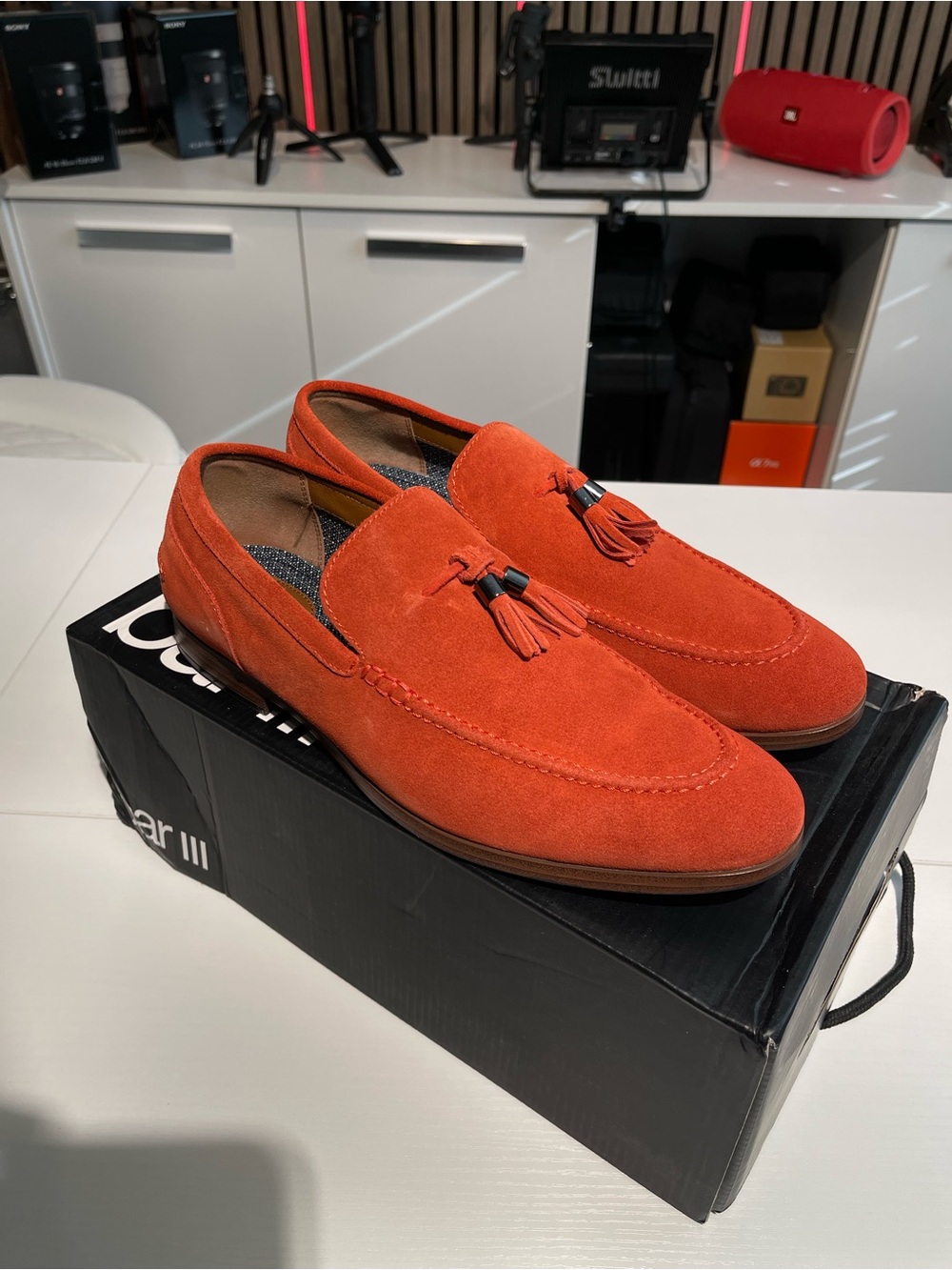 Bar III Men's Suede Tassel Loafers in Orange
